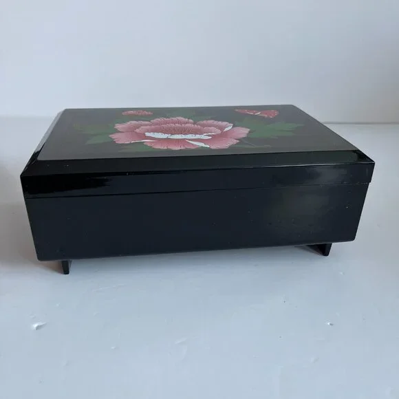 Vintage Otagiri Black Lacquered Musical Jewelry Box Made in Japan - Picture 2 of 11